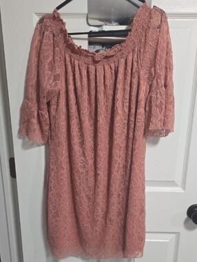 Maurices Dusty Rose Lace Off-Shoulder Mini Dress